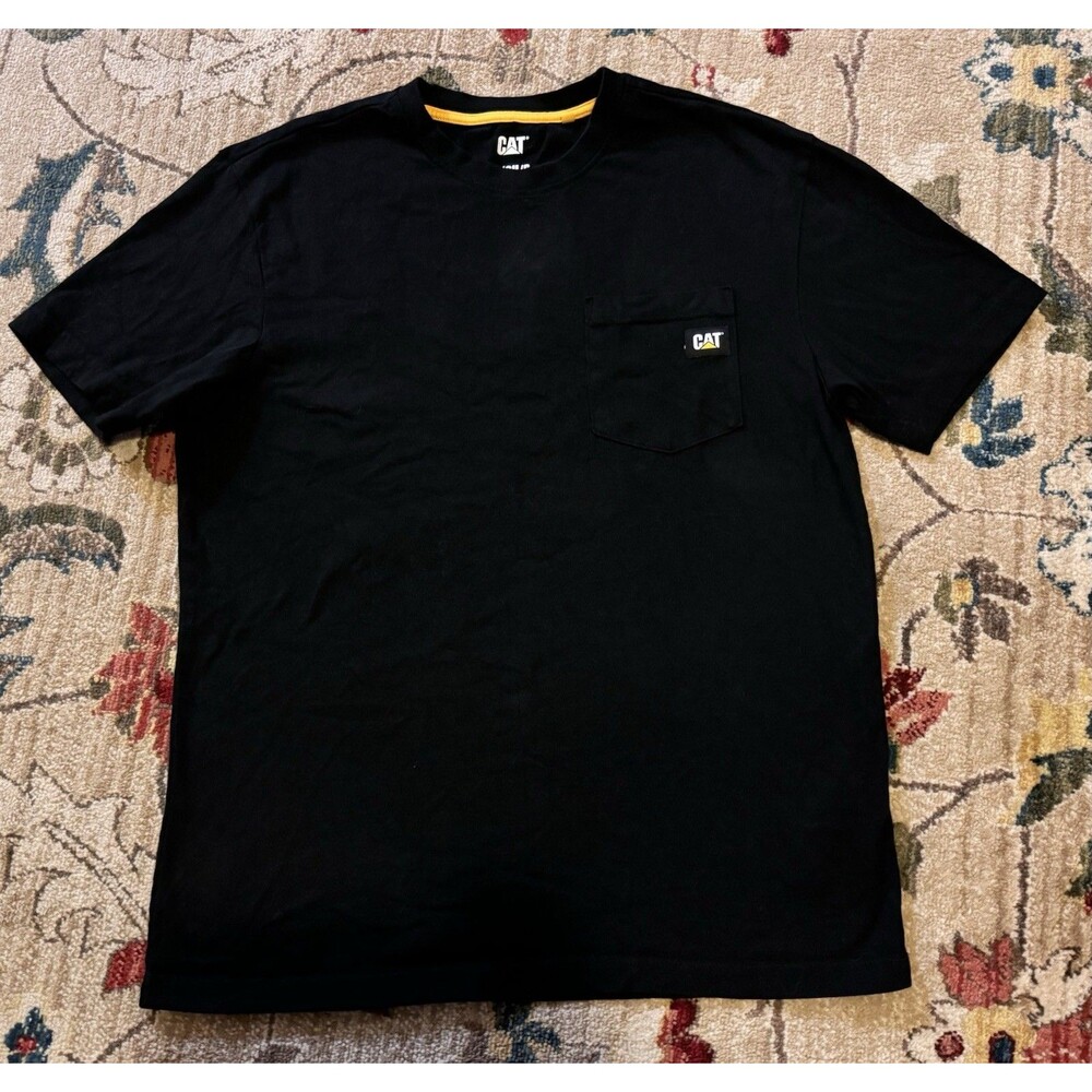 CAT Caterpillar Mens Small T-shirt Workwear Pocket Tee Crew Tables Pocket Co